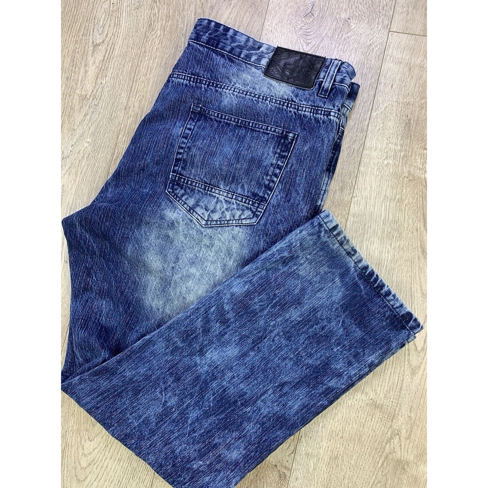Southpole Men's Jeans 42/32 Y2K Baggy Distressed High Rise Dark Blue‎ Denim